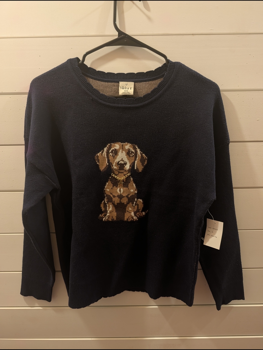 Navy Crewneck Sweater with Dachshund Motif - Picture 4 of 6